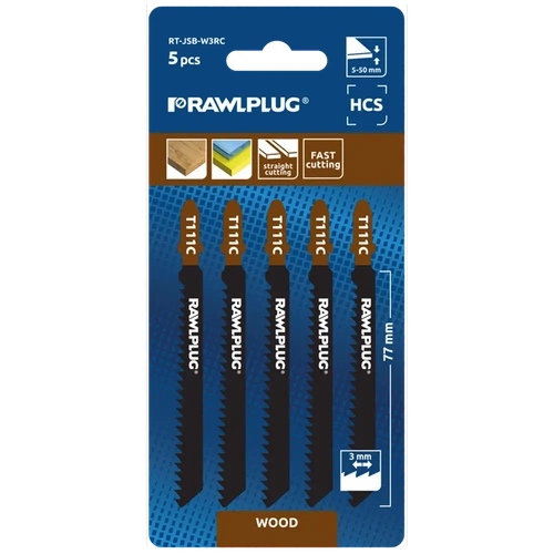 Полотна для лобзиков для прямолинейной и быстрой резки древесины RAWLPLUG 3 мм RT-JSB-W3RC