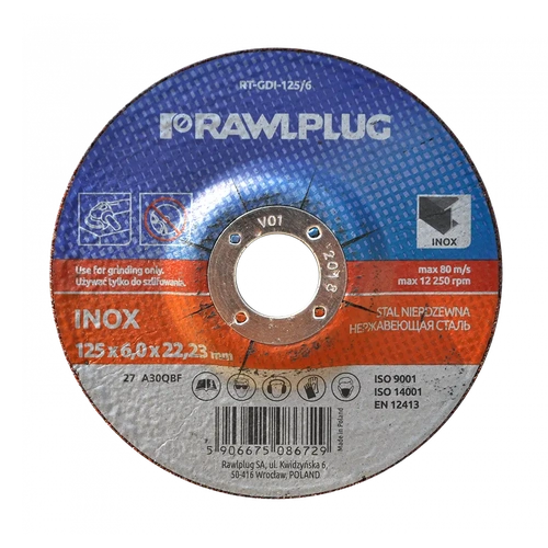 Диск корундовый для нержавеющей стали RAWLPLUG Ø125×6,0×22,23 мм RT-GDI-125/6