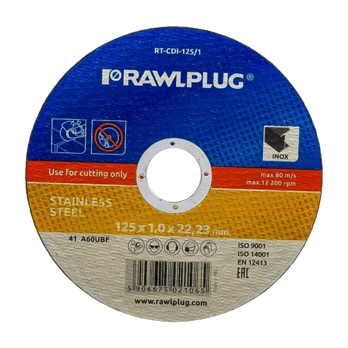 Круги отрезные корундовые для резки нержавеющей стали RAWLPLUG Ø125 мм, толщина 1,0 мм RT-CDIR-125/1